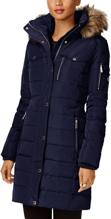 michael kors women's faux-fur-collar hooded down puffer coat|Michael Kors removable hood coats.